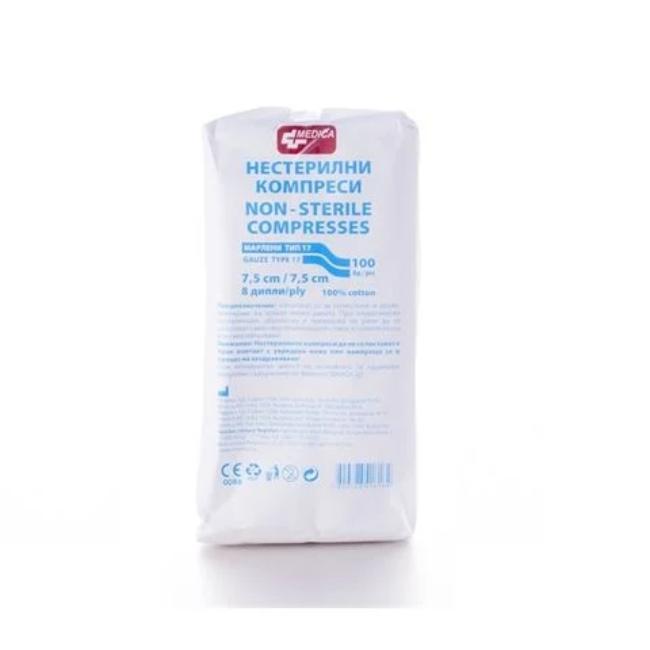 Non-sterile gauze compresses 7.5 cm /7.5 cm x 100 pcs Medica
