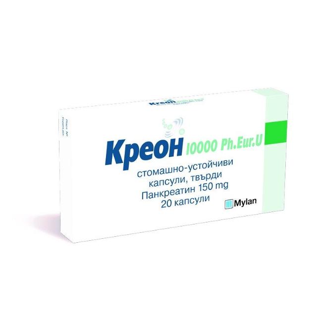 Creon 10000 Ph.Eur.U for indigestion 150 mg 20 capsules Mylan
